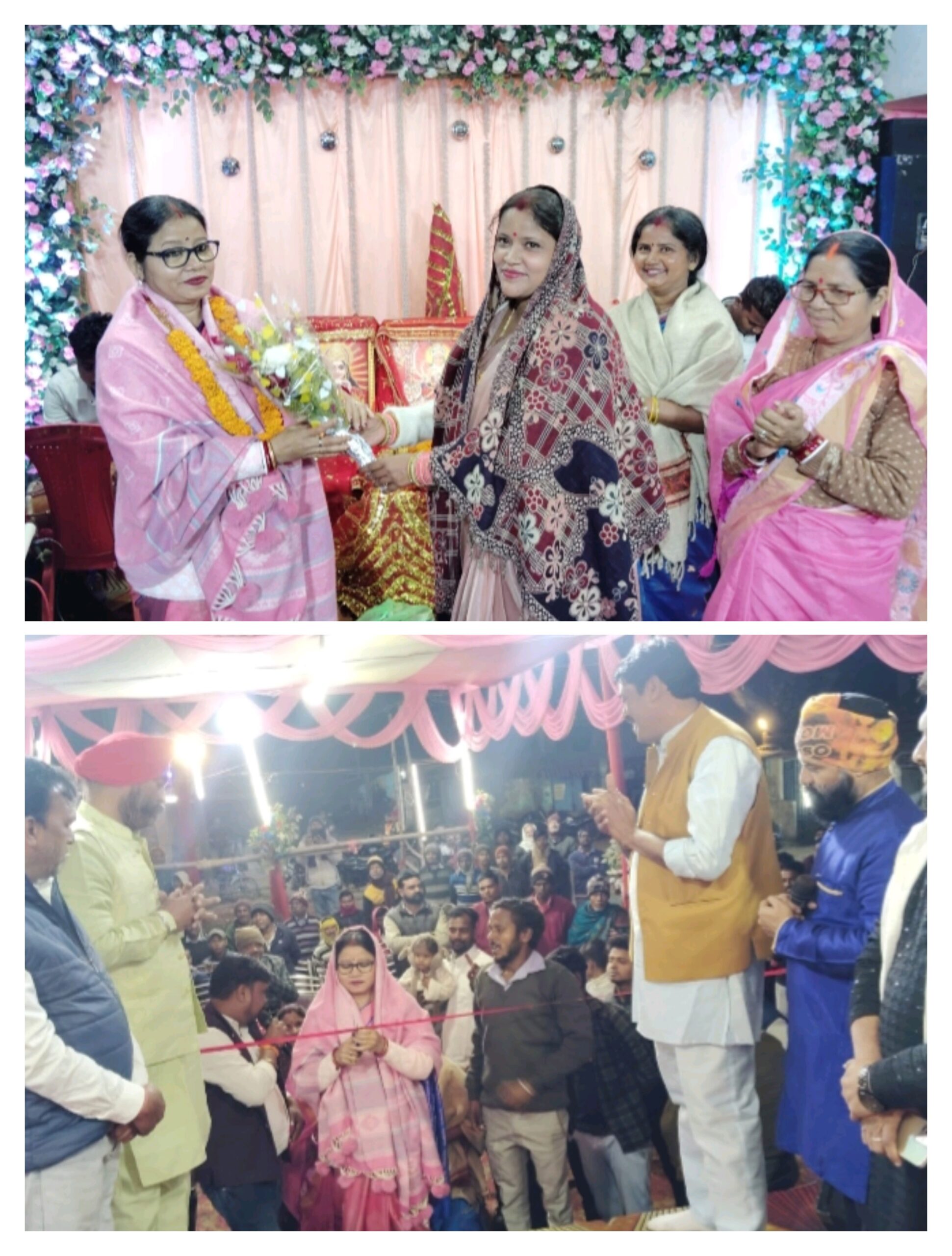 पूजा कमिटी ने तारा देवी का किया भव्य स्वागत, फीता काट कर जागरण मंच का किया उद्घाटन।